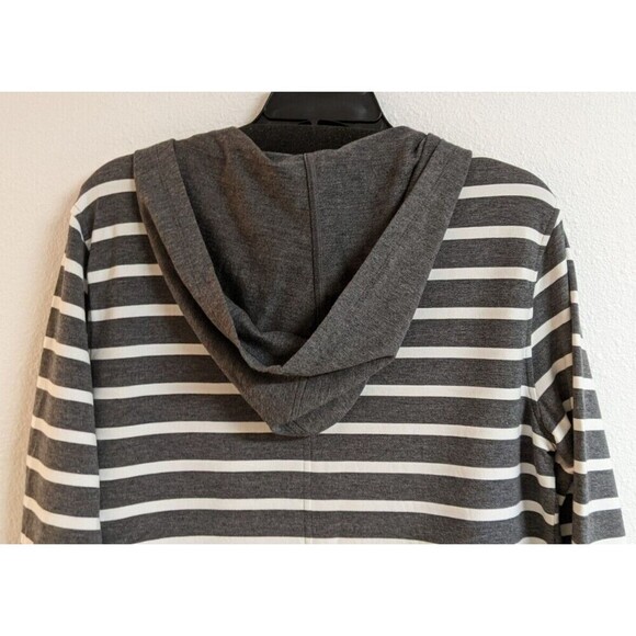Cabi Women's Windward Striped Hooded Sweatshirt Top Gray/White # 5324 Size Small - Picture 7 of 9